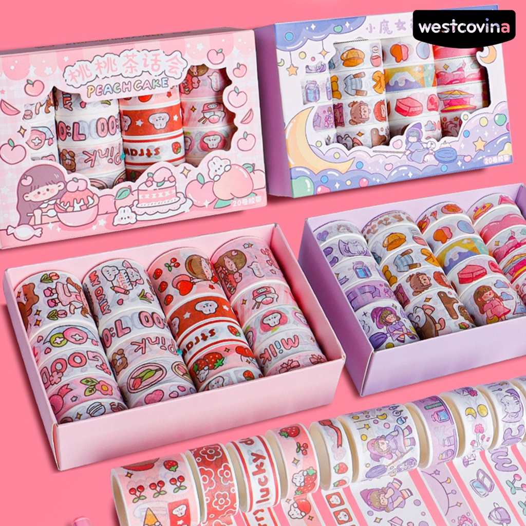 [COD]♪Set 20 Cuộn Băng Keo Giấy Dán Trang Trí Sổ Tay Cho Học Sinh