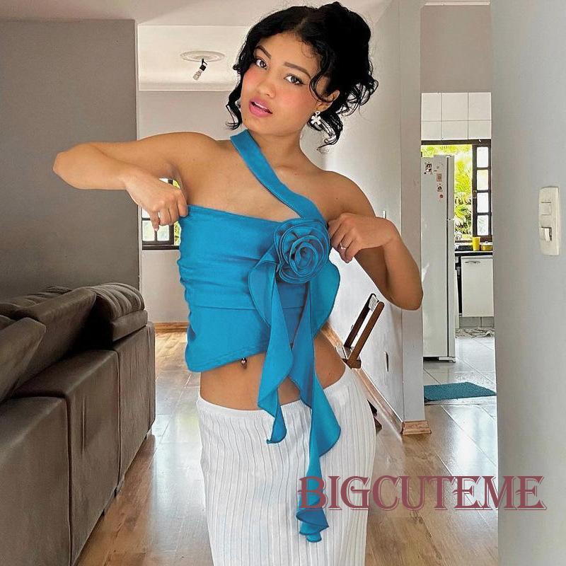 Áo Hai Dây Màu Trơn Họa Tiết Hoa 3D Thời Trang Mùa Hè Cho Nữ