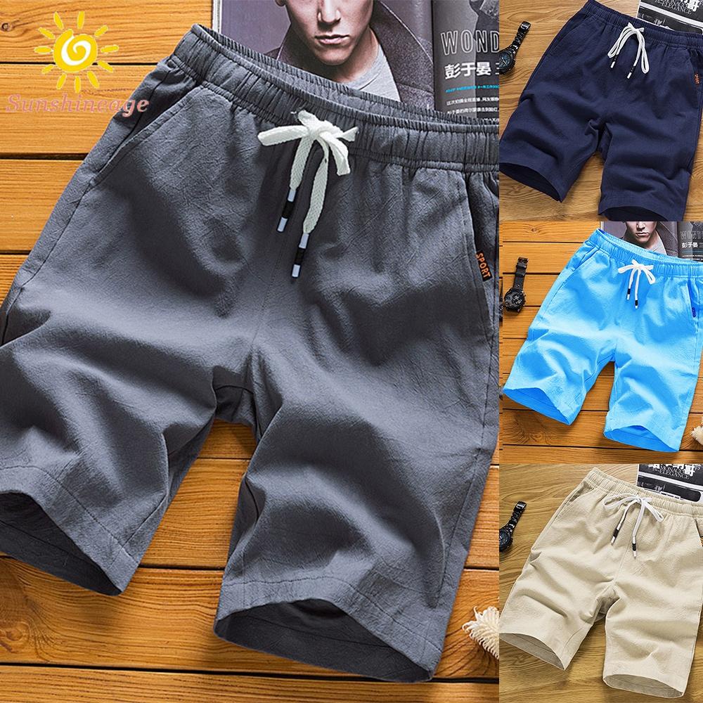 Quần Short Đi Biển Chất Liệu Cotton Lanh Mỏng Thoáng Khí Thời Trang Mùa Hè Cho Nam Giới