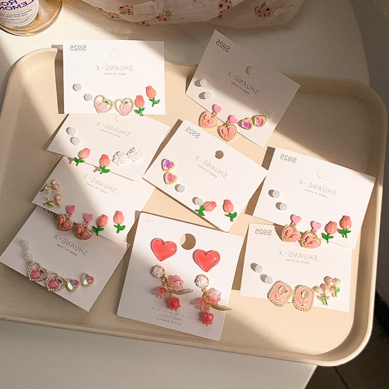 Set 3 Đôi Bông Tai Hình Học / Hoa / Trái Tim / Hình Học Phong Cách
