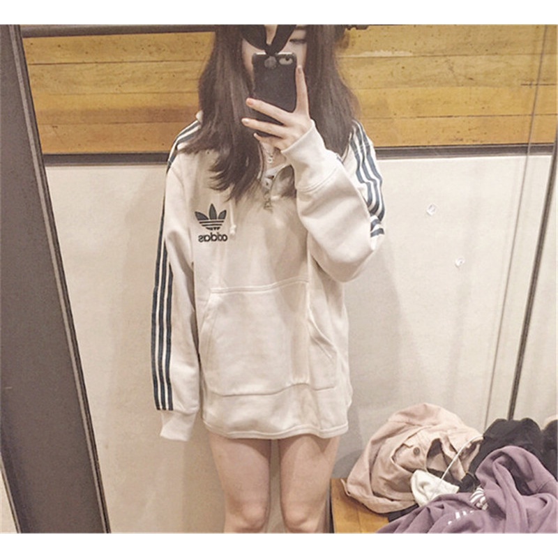 Adidas Áo Hoodie Phối Khóa Kéo Phong Cách vintage bk7193 100% clover