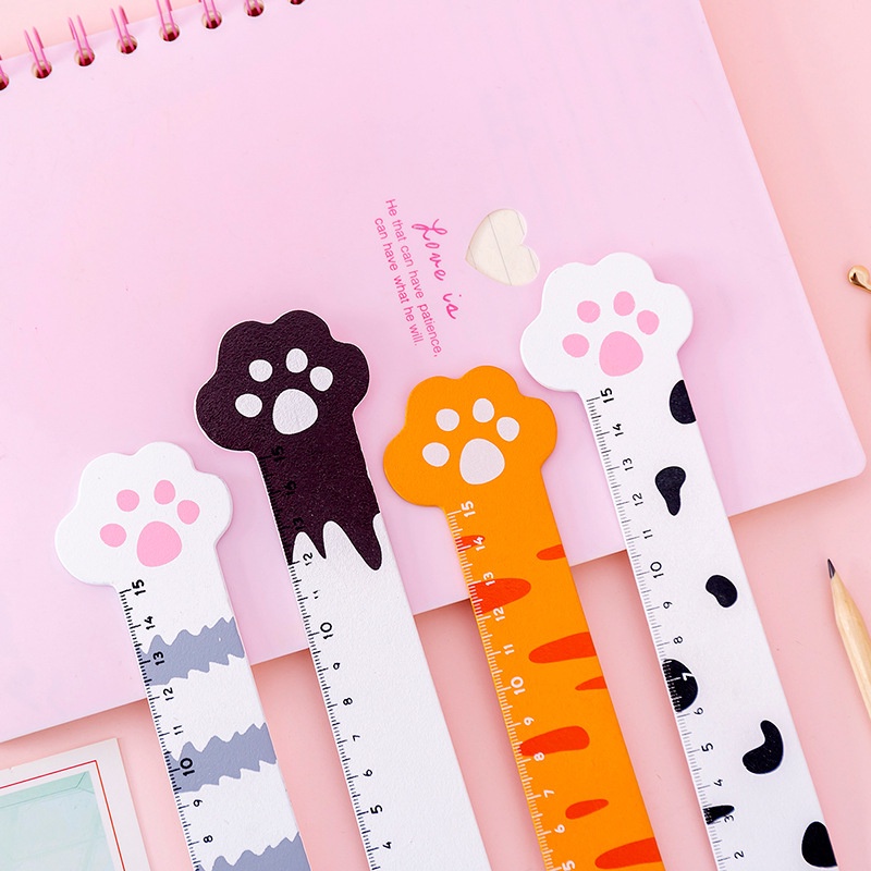 Thước Gỗ 15cm Hình Chân Mèo Hoạt Hình Đáng Yêu Sáng Tạo