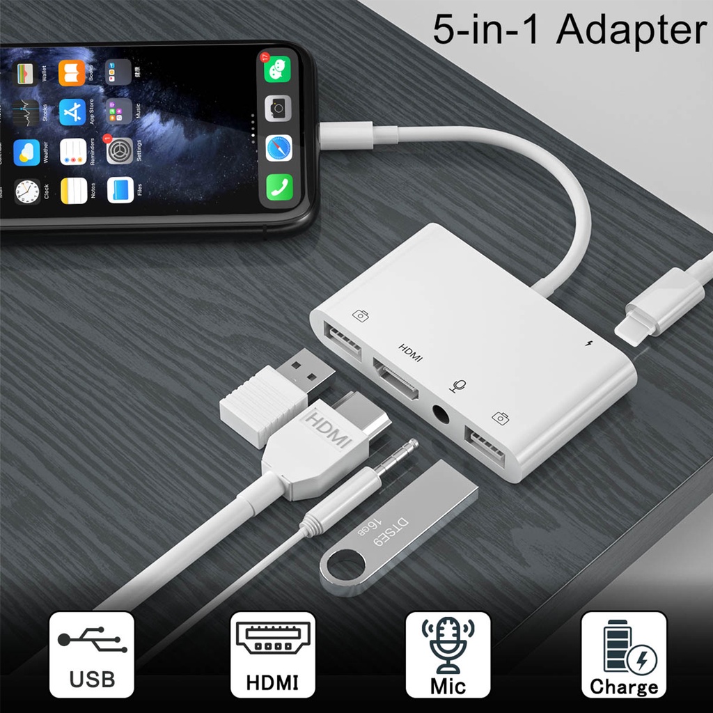 Bộ Chia Cổng USB / OTG Kỹ Thuật Số 8 Pin HDMI Av Cho iPhone / iPad 1080p TV Mic Và Phụ Kiện