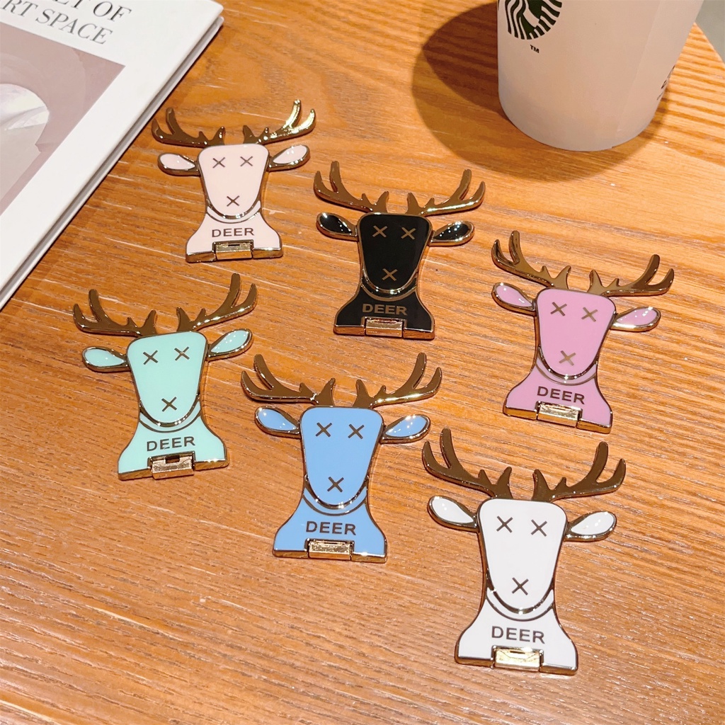 Ốp Điện Thoại Họa Tiết Hoạt Hình Tuần Lộc Dễ Thương Kèm Giá Đỡ Nhẫn Và Dây Đeo Tiện Dụng Cho iphone