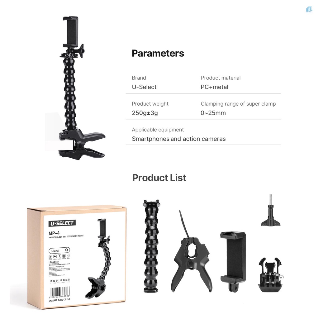 Giá Đỡ Kẹp Điện Thoại MP-4 Hình Chữ U Linh Hoạt Có Thể Tháo Rời Cho iPhone 14 / 13 / 12 &amp; 11 / 10 / 9