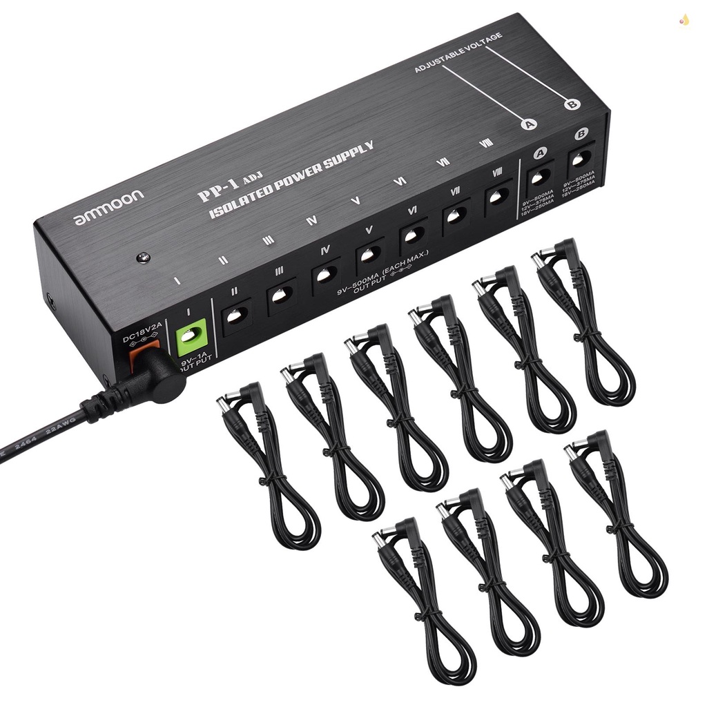 Bộ Phân Phối Hiệu Ứng Đàn Guitar ammoon PP-1 10 Đầu Ra DC 9V / 12V / 18V Vỏ Kim Loại