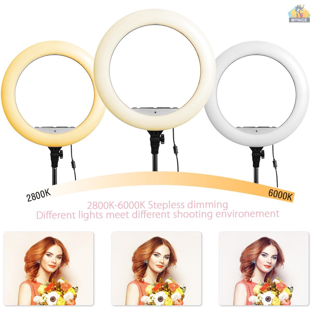 Vòng Đèn LED Andoer 18 Inch 55W 2800-6000K Hai Màu Điều Khiển Cảm Ứng &amp; Điều Khiển Từ Xa 190cm / 74.8 Inch Cho Trang Điểm / Live Streamin