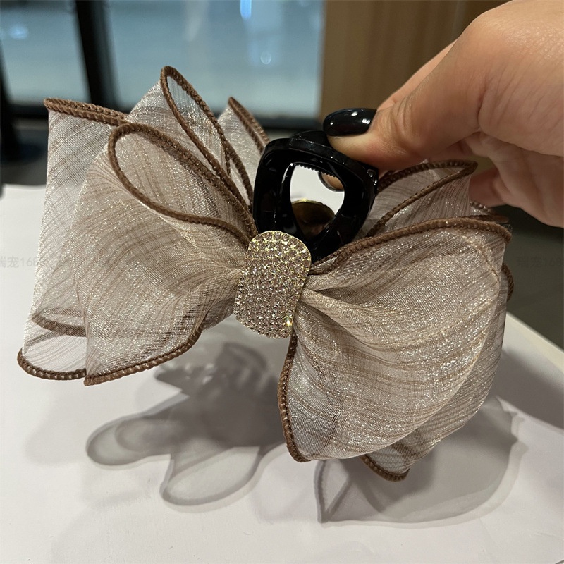 Kẹp Tóc Nơ Ren Đính Kim Cương Nhân Tạo Phong Cách Hàn Quốc Đơn Giản Dành Cho Nữ