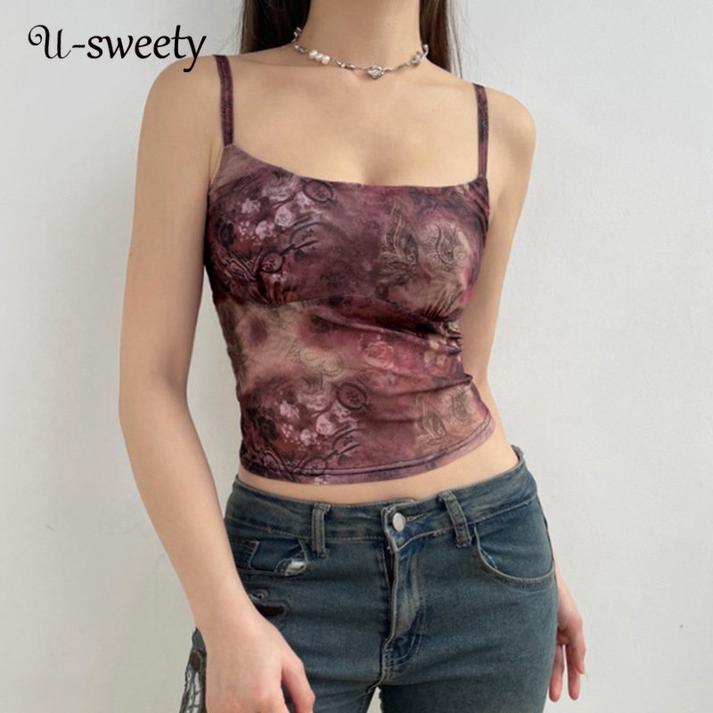 Áo Tank Top Sát Nách Cổ Yếm Dáng Ôm In Họa Tiết Thời Trang 2023 Cho Bạn Gái