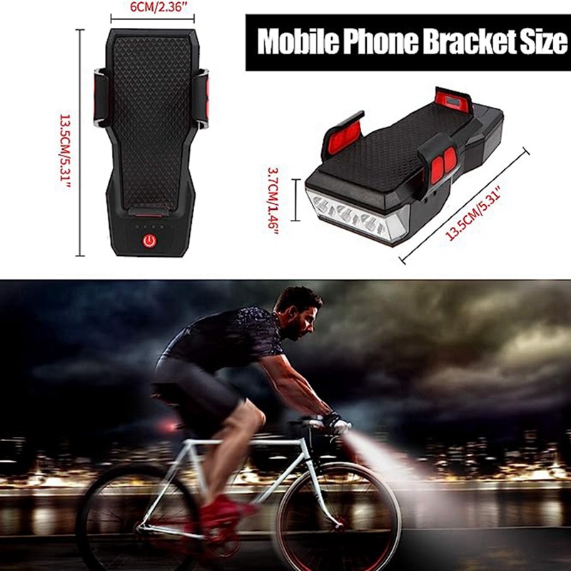 Đèn LED Sạc USB Chống Thấm Nước Kèm Giá Đỡ Điện Thoại Tiện Dụng Cho Xe Đạp