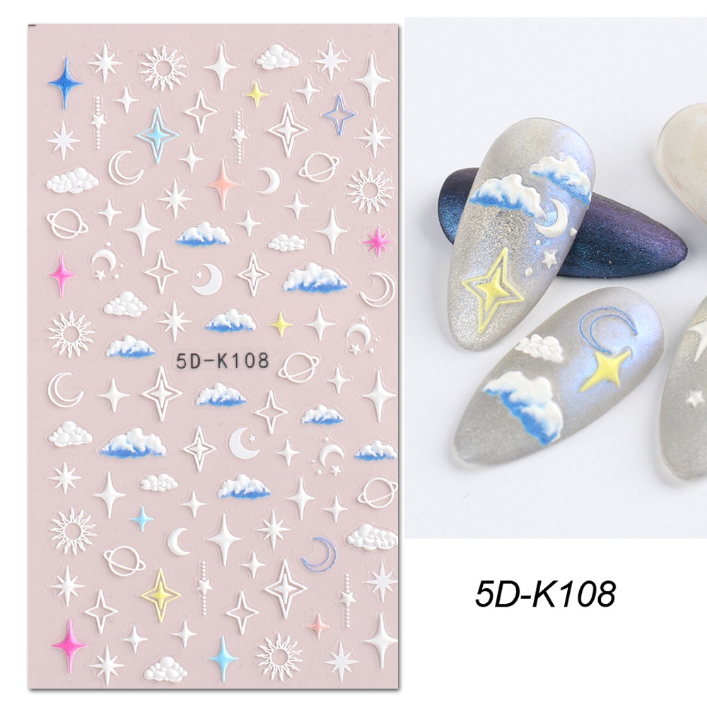 Miếng Dán Trang Trí Móng Tay Nghệ Thuật 5D Nổi Họa Tiết Lưới Dập Nổi Màu Xanh Dương Đính Ngọc Trai Cho Nữ