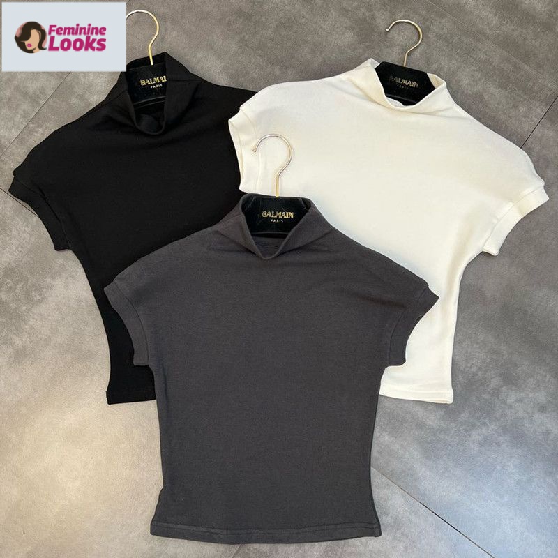 Áo Thun Tay Ngắn Cổ Cao Dáng Ôm Quyến Rũ Trẻ Trung Cho Bạn Gái