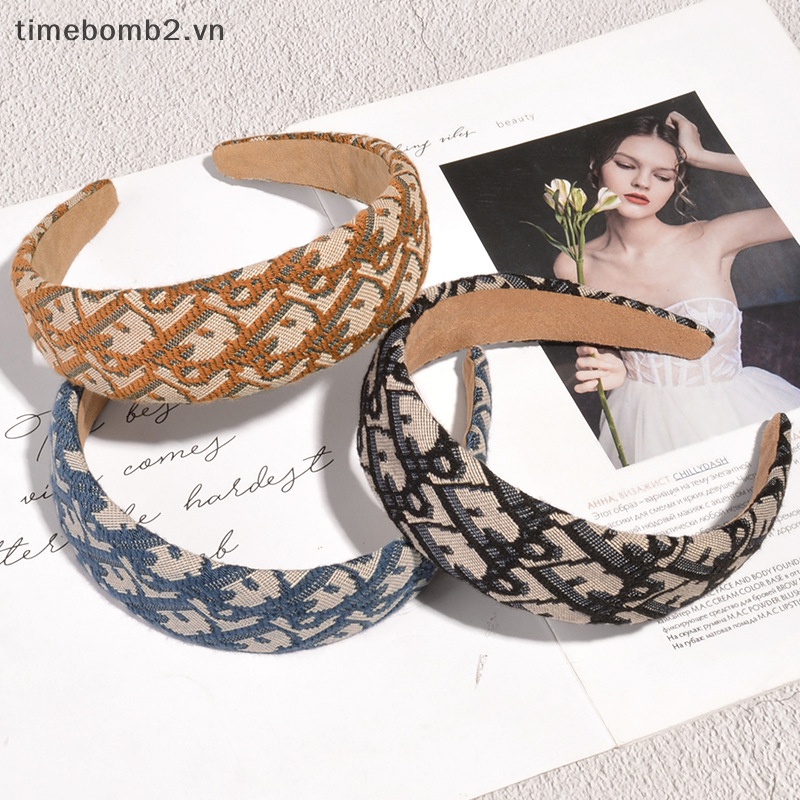 Băng Đô Cài Tóc Bản Rộng Thêu Họa Tiết Phong Cách Vintage Cho Nữ