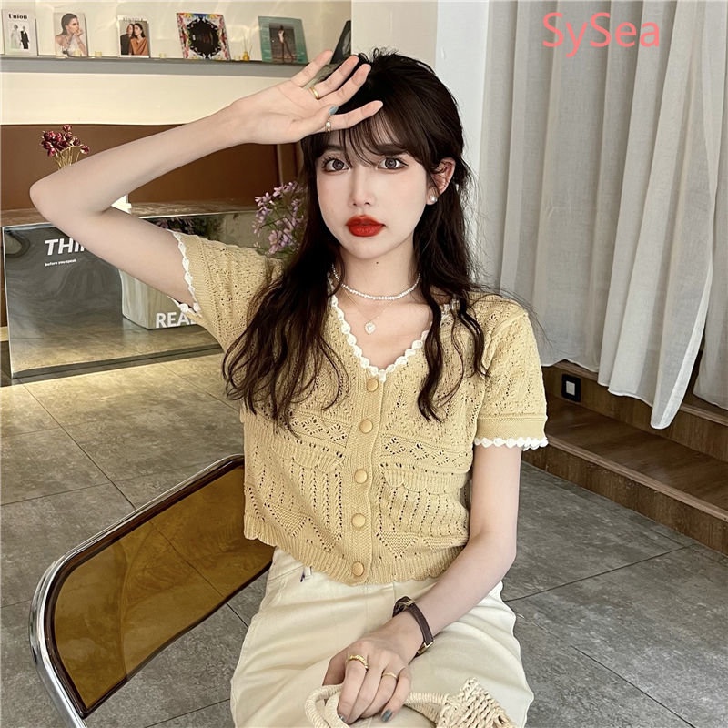 Áo Dệt Kim Dáng Ngắn Thời Trang Mùa Hè Cho Nữ