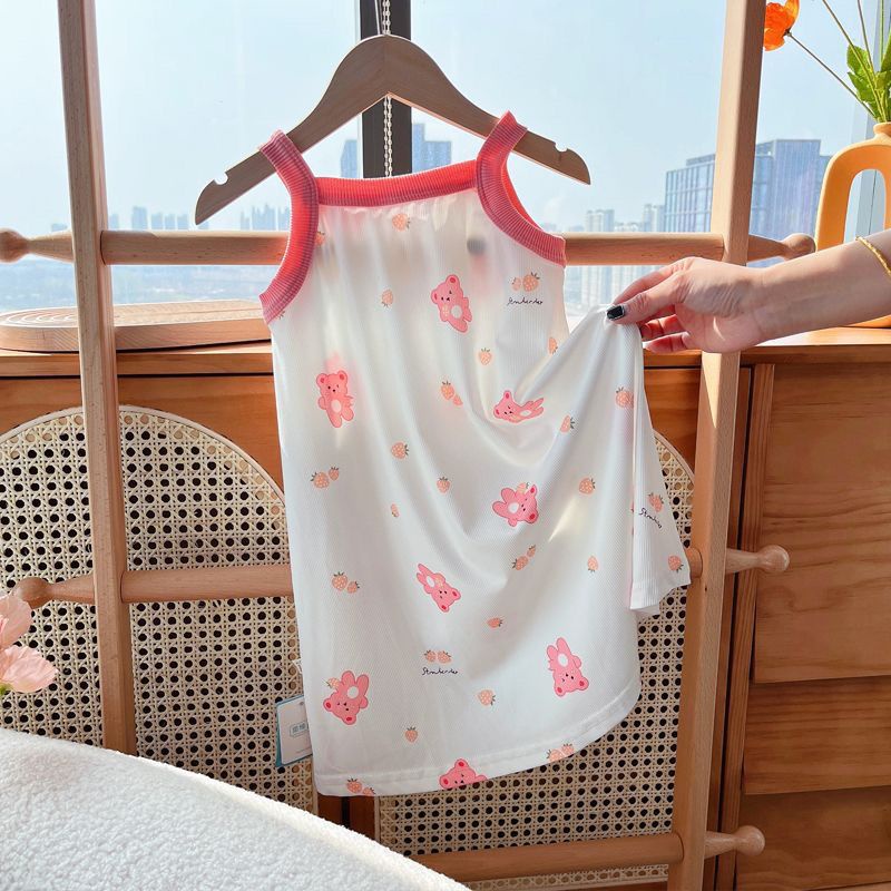 Hàng Mới Về Đầm Công Chúa Hai Dây Mùa Hè 2023 Bằng Lụa Lạnh Họa Tiết Hoa Phong Cách Mới Cho Bé Gái