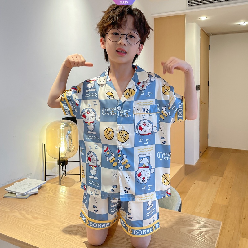 Bộ Đồ Ngủ Mỏng Mùa Hè Tay Cộc Dáng Rộng In Họa Tiết Hoạt Hình Pikachu Người Nhện Người Ngoài Hành Tinh Chữ Cái Mới Cho Trẻ Em