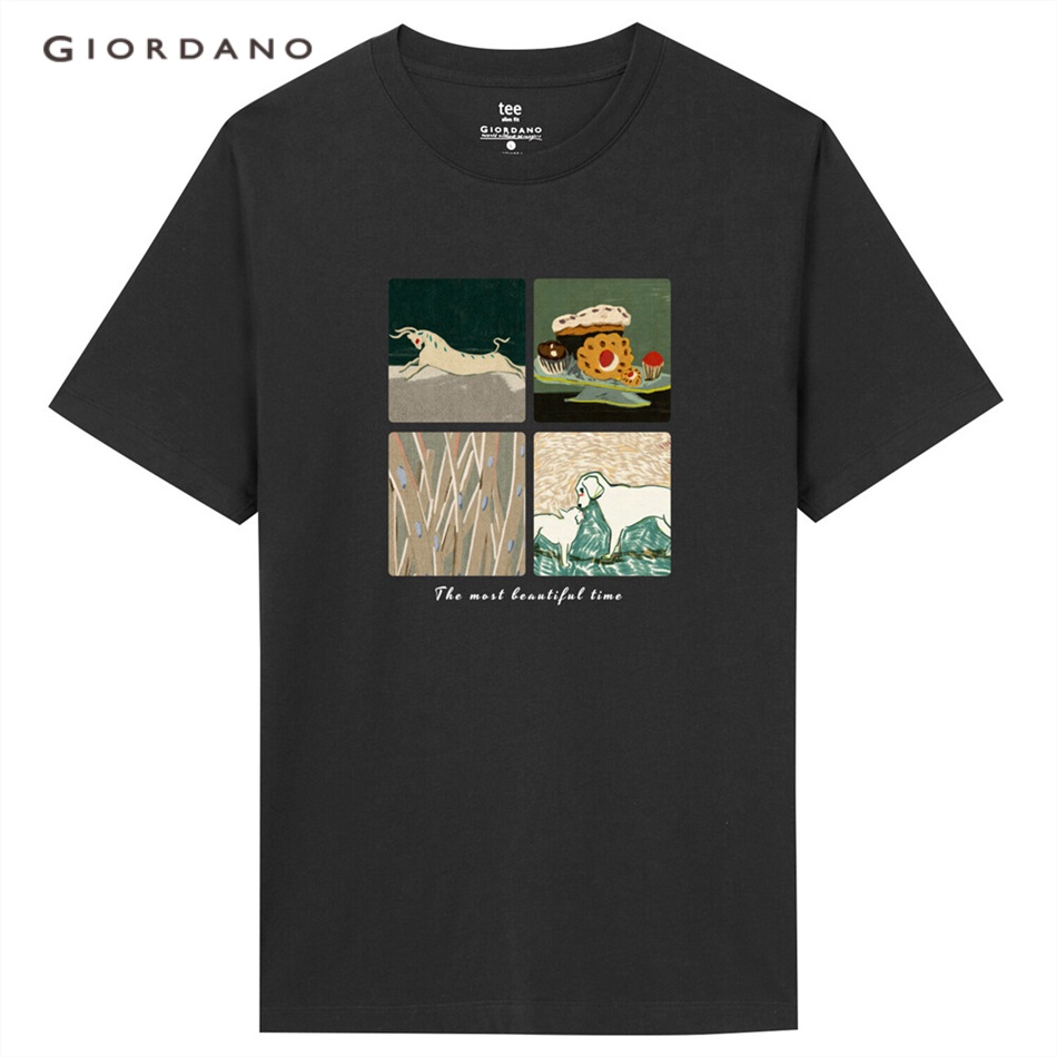 Áo thun GIORDANO 91092252 cotton tay ngắn cổ tròn in họa tiết dành cho nam