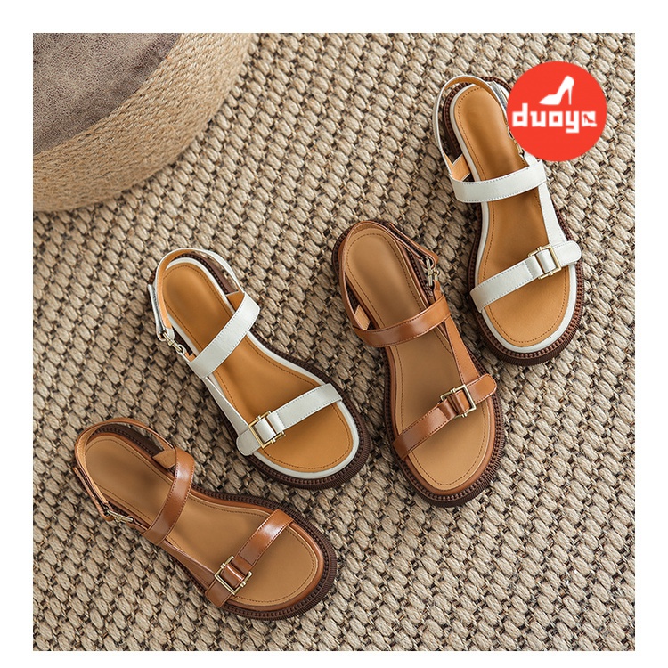 Duoya Tóc Thẳng ~ [Hàng Có Sẵn] Dép Đế Dày Phẳng Mềm Mại Phong Cách Retro Pháp Mùa Hè