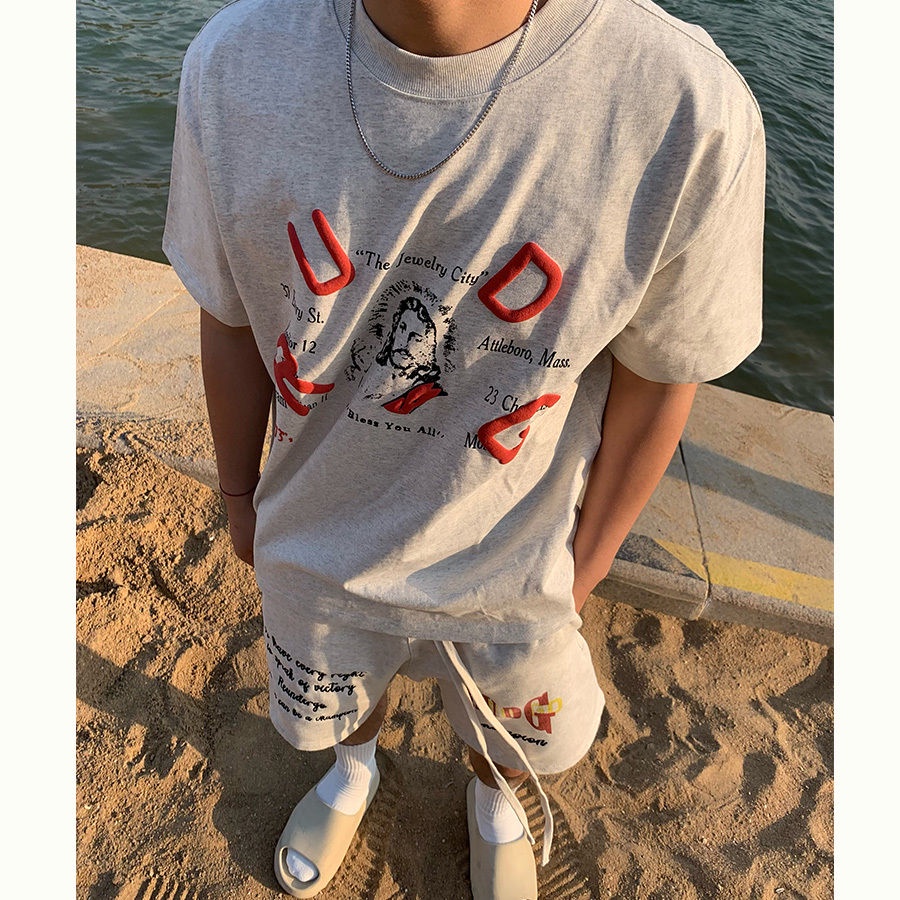 Áo Thun Nam Tay Lửng Dáng Rộng Phong Cách Đường Phố Mỹ