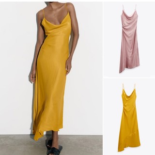 Zara đầm hai dây xếp ly vải lụa satin thời trang mùa hè 2847934 2868965