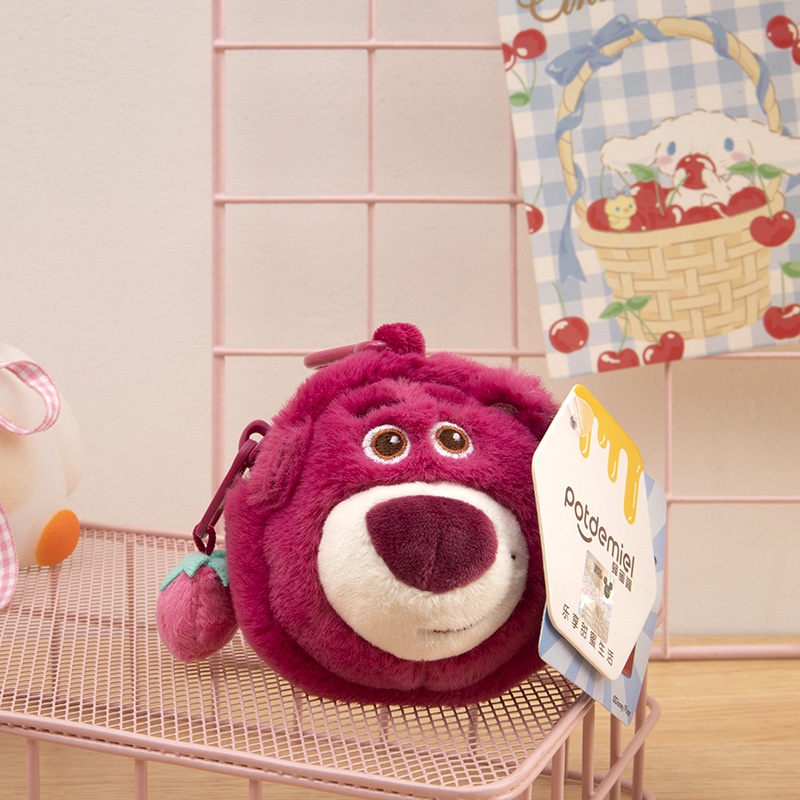 Móc Khóa Túi Xách Tròn Hình Chú Gấu Dâu Tây Nhồi Bông Disney Đáng Yêu