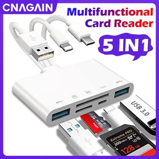 Đầu đọc thẻ nhớ 5 trong 1 otg cho iphone / ipad / usb type c / usb a kèm thẻ micro sd / sd / micro sd / sdhc / sdxc