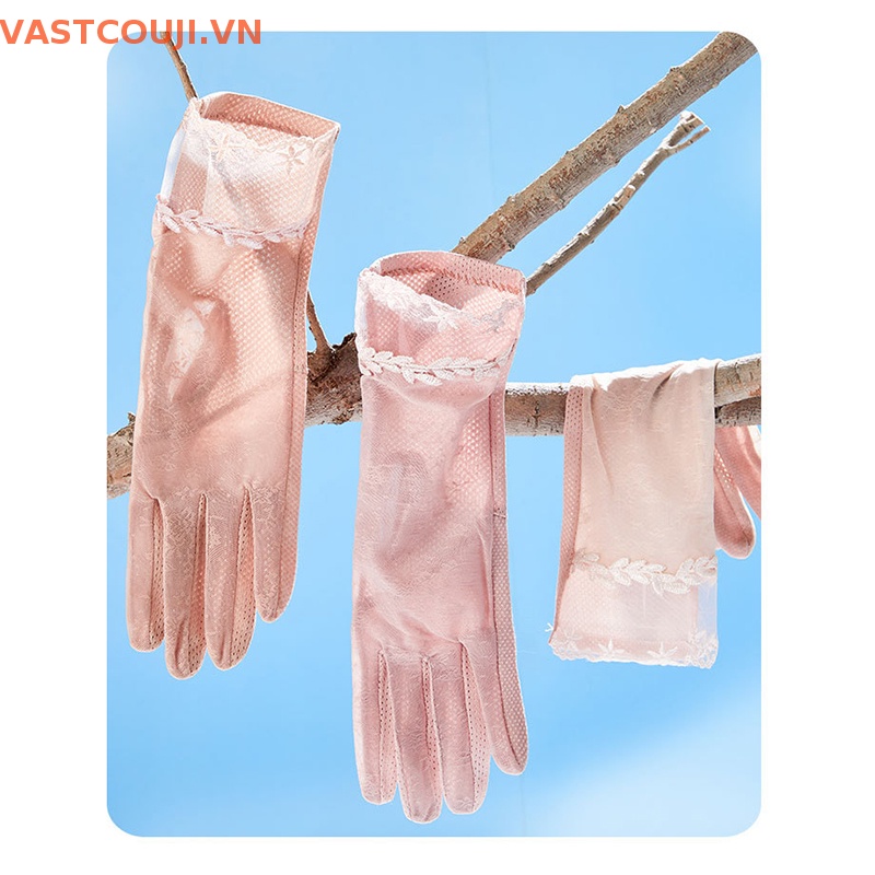 1 Đôi Găng Tay Chống Trượt Vải Lụa Lạnh Phối Ren Thoáng Khí Thời Trang Mùa Hè Cho Nữ