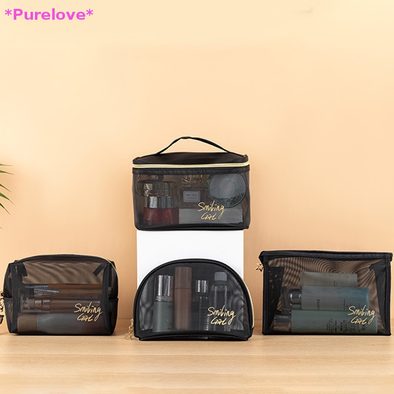 Túi Lưới Đựng Mỹ Phẩm Có Khóa Kéo Họa Tiết Trái Tim Xinh Xắn Mới