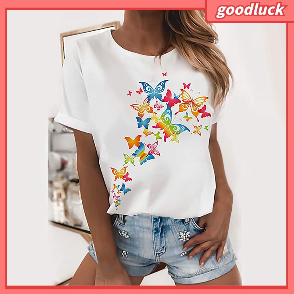 Áo Thun Cổ Tròn In Hình Bướm Trọng Lượng Nhẹ Thời Trang Thường Ngày Cho Cặp Đôi