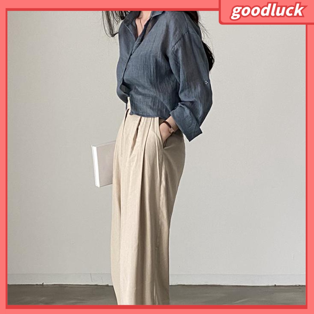 Áo Sơ Mi Tay Dài Màu Trơn Xếp Ly Cài Khuy Thời Trang Mùa Xuân Cho Nữ