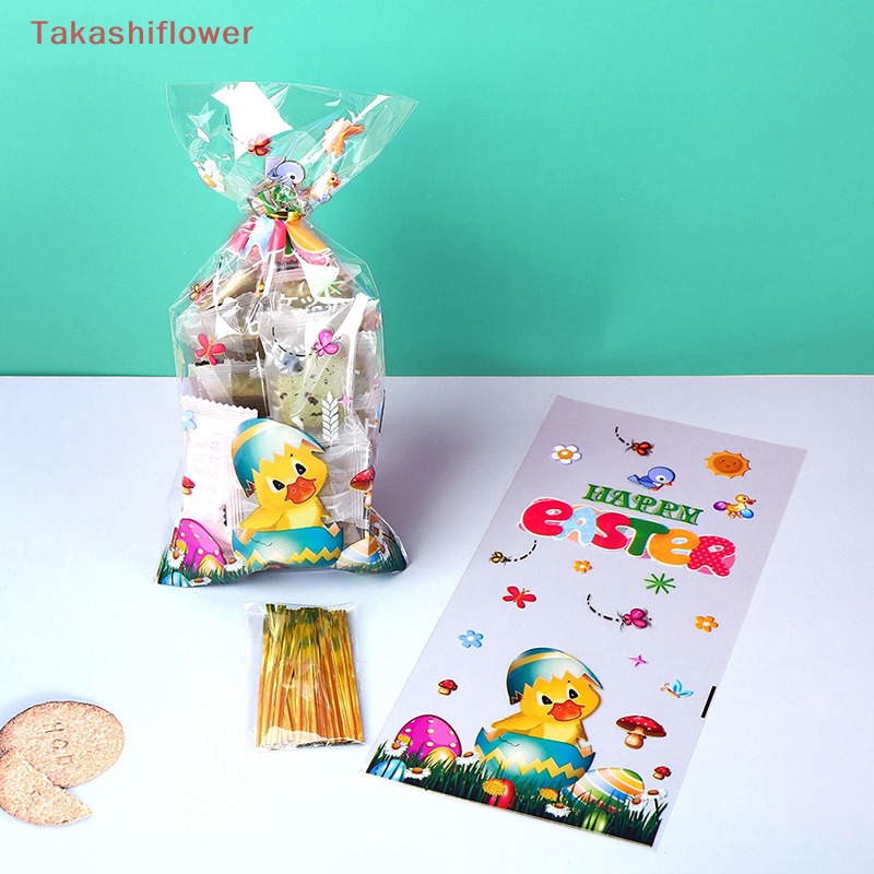 Set 50 Túi Nhựa Đựng Kẹo Có Dây Buộc Hình Thỏ Dễ Thương