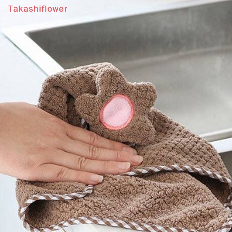 (Takashiflower) Khăn Lau Tay Bằng Vải Nhung San Hô Sợi Nhỏ Mềm Mại Thấm Hút Nhanh Khô Dùng Trong Nhà Bếp / Phòng Tắm