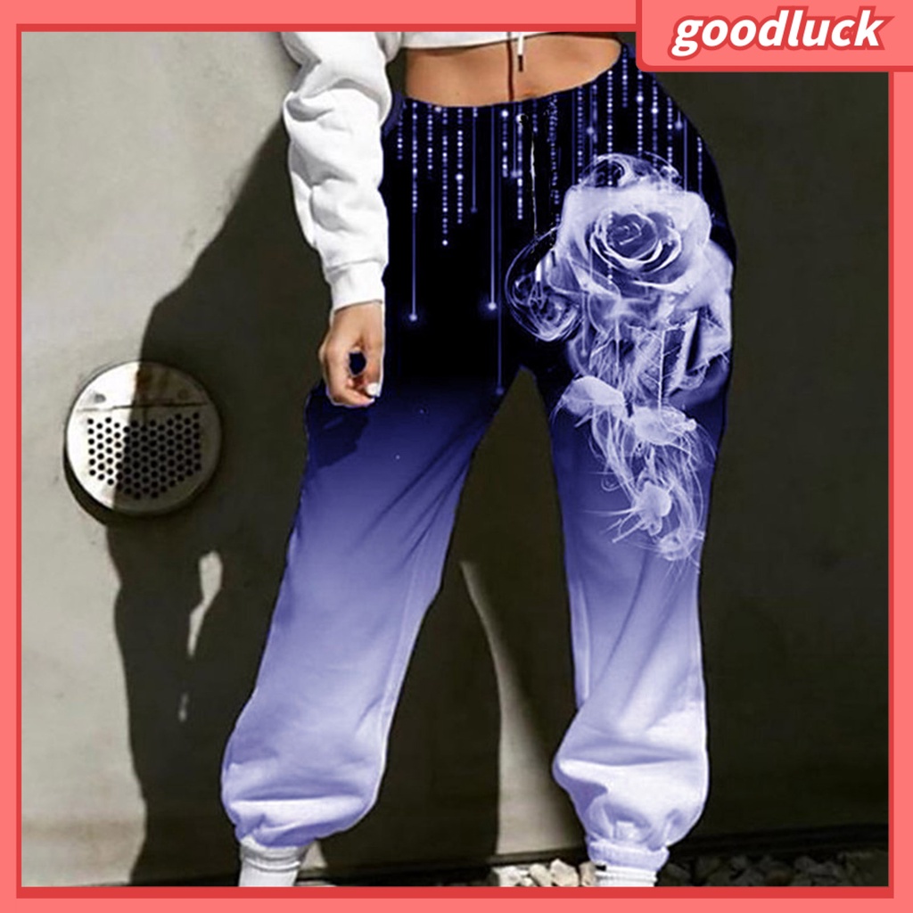 [ULK] Quần Thể Thao Hở Chân Co Giãn Dáng Rộng Tới Mắt Cá Chân In Màu Gradient In Họa Tiết Mùa Thu Cho Nữ Chạy Bộ