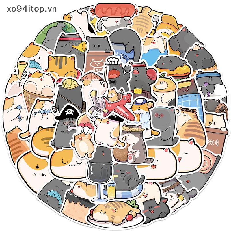 Set 50 Miếng Dán Họa Tiết Mèo Hoạt Hình Trang Trí Sổ Tay