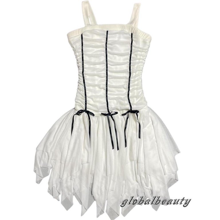 Đầm Mini Dáng Chữ A Không Tay Vạt Trước Không Đối Xứng Đính Nơ Phong Cách Gothic Thời Trang Mùa Hè Cho Nữ