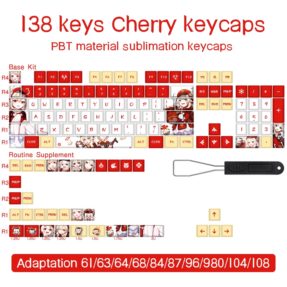 Genshin Impact Klee Pbt Cherry Profile Material Keycaps Bàn Phím Cơ 138 Phím 61 87 104 108 Chất Lượng Cao