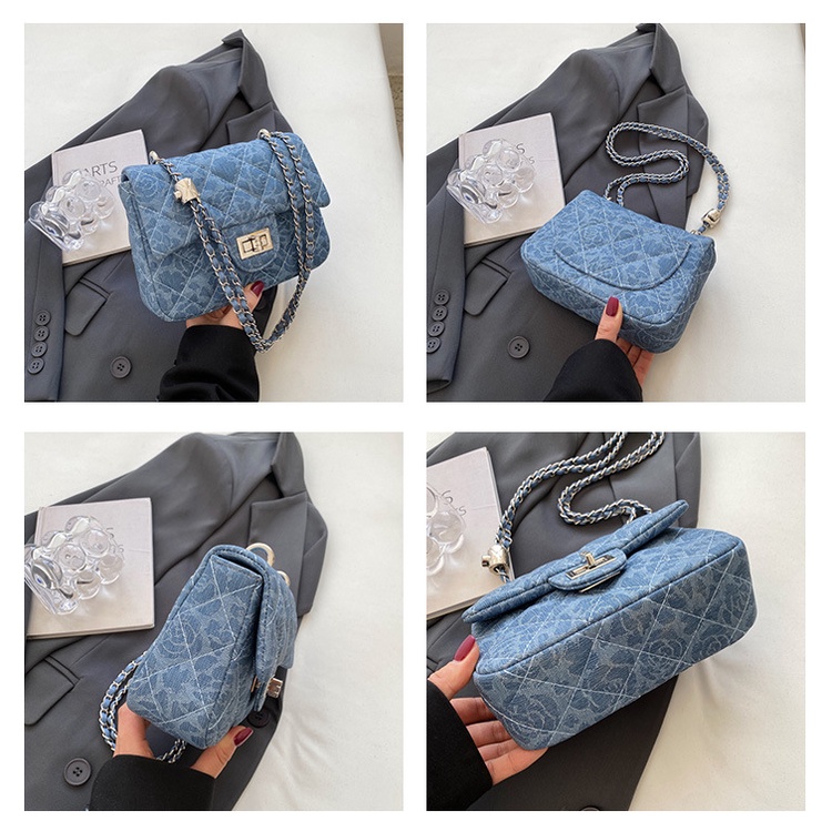 Túi Đeo Chéo Denim Phối Dây Xích Thời Trang Âu Mỹ 2023 Cho Nữ