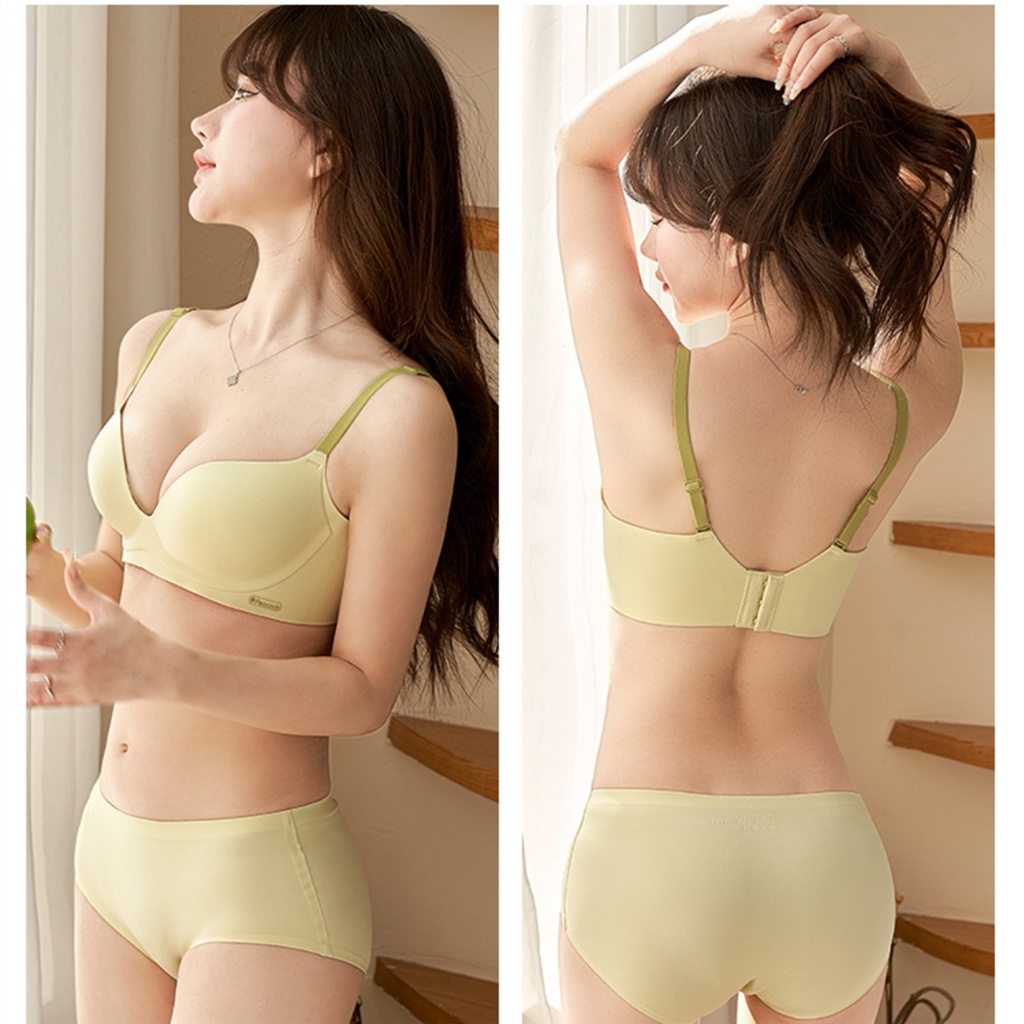 Set Áo Lót Không Đường May + Quần Lót Màu Sắc Tương Phản Thời Trang Cho Nữ