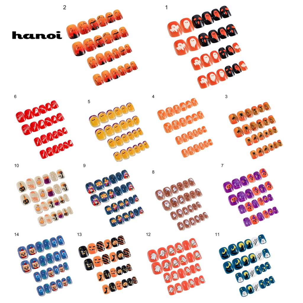 Set 24 Móng Tay Giả Che Phủ Toàn Diện Tự Dính Nhiều Màu Sắc Phong Cách Halloween Cho Trẻ Em