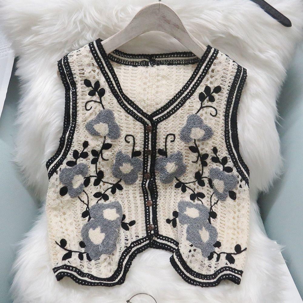 Áo Croptop Dệt Kim Thêu Hoa Dễ Thương Phong Cách Hàn Quốc Thời Trang Đi Biển Cho Nữ