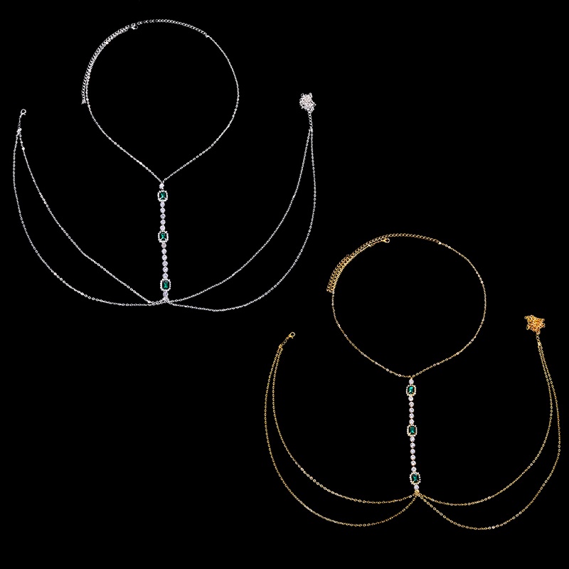 Kamembelling Dây Đeo Cơ Thể Dạng Chuỗi Hạt Pha Lê Xanh Lá Quyến Rũ Thời Trang Đi Biển Cho Nữ