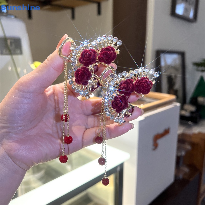 1 Kẹp Tóc Hoa Hồng Đính Ngọc Trai Nhân Tạo Thời Trang