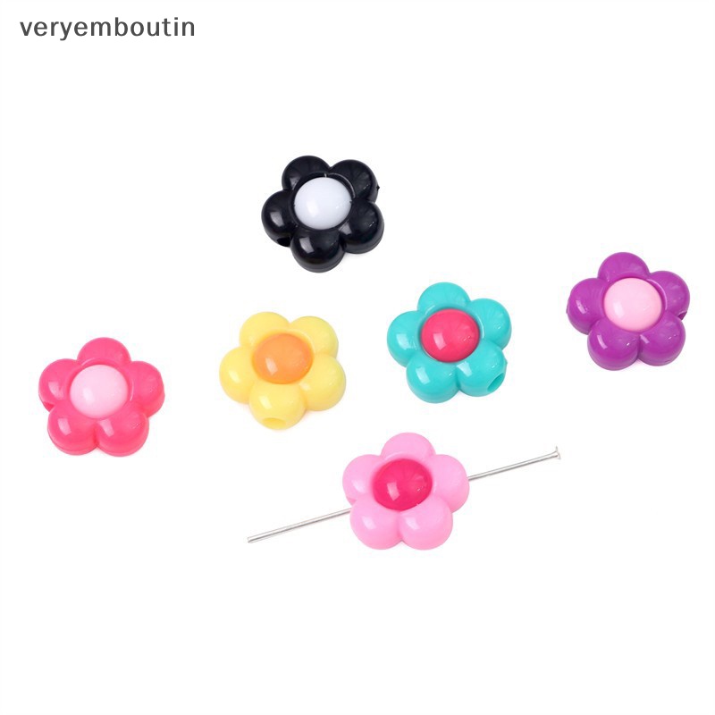 Set 20 / 40 Hạt Xỏ Lỗ Hình Hoa Nhiều Màu Sắc Dùng Để Làm Đồ Trang Sức Thủ Công