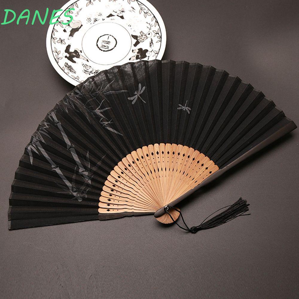 Quạt Xếp Vải Lanh Cotton Tay Cầm Bằng Tre Phong Cách Nhật Bản