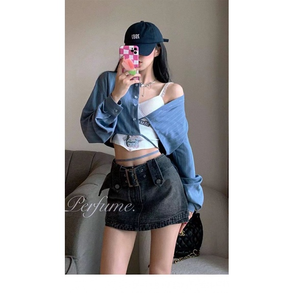 Chân Váy Denim Chữ A Lưng Cao Thời Trang Mùa Hè Cho Nữ
