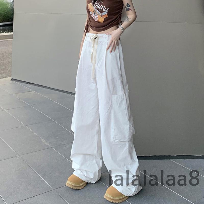 Quần Dài Lưng Cao Ống Rộng Màu Trơn Phối Túi LAA8