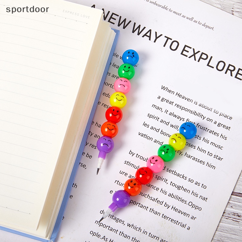 Set 2 Bút Chì Họa Tiết Mặt Cười Hoạt Hình Nhiều Màu Sắc Dành Cho Trẻ Em