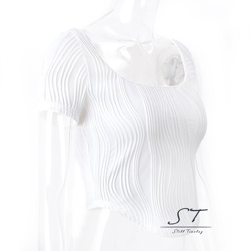 Áo Thun Crop Top Tay Ngắn Cổ Chữ U Họa Tiết Kẻ Sọc Phong Cách Đường Phố Thời Trang Mùa Hè CY03