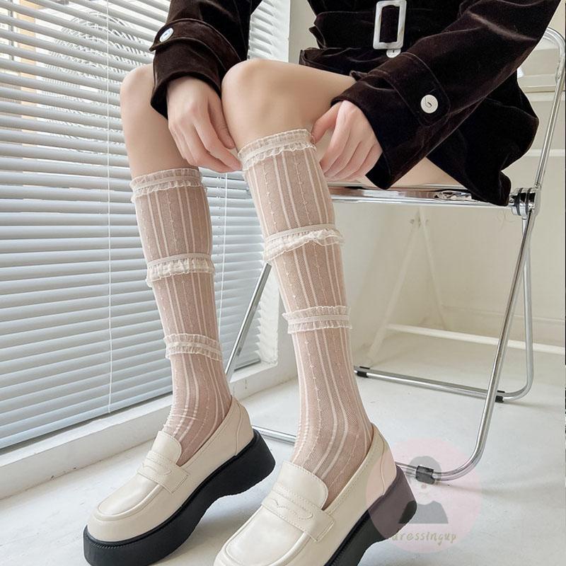 Tất Lưới Dài 3 Lớp Phối Ren Phong Cách Lolita Cho Nữ