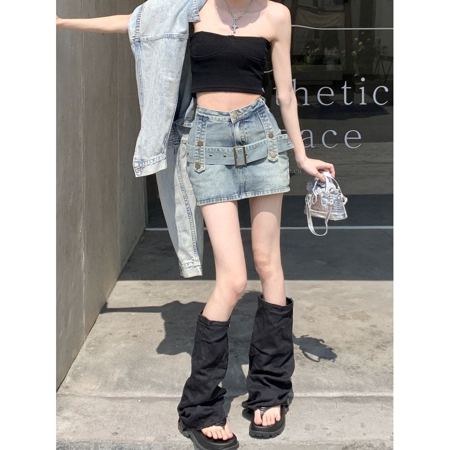 Chân váy Chân váy jean Chân Váy Bò váy nữ Chân Váy Chữ A set váy 2023 New Style MA1012